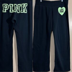 Y2K 2011 Victorias Secret PINK Wide Leg Baggy Black Sweatpants M Butt Spellout